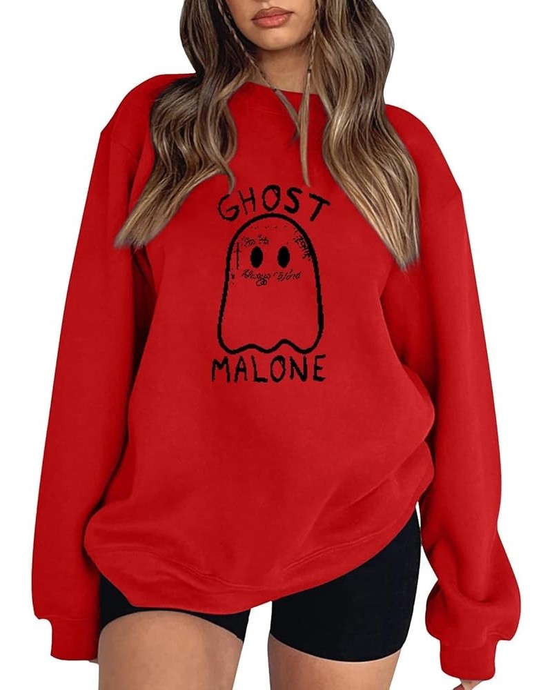 Ghost Malone Sweatshirt for Women Halloween Spooky Pullover Graphic Blouse Long Sleeve Tee Tops Red-c $13.51 Hoodies & Sweats...