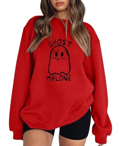 Ghost Malone Sweatshirt for Women Halloween Spooky Pullover Graphic Blouse Long Sleeve Tee Tops Red-c $13.51 Hoodies & Sweats...