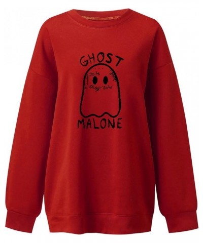 Ghost Malone Sweatshirt for Women Halloween Spooky Pullover Graphic Blouse Long Sleeve Tee Tops Red-c $13.51 Hoodies & Sweats...