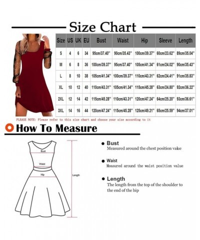 Party Dresses for Women,2024 Spring Elegant Mesh Patchwork Long Sleeve Dress,Trendy Square Neck Print Mini Dress A-wine $11.7...