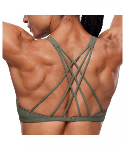 Women's Strappy Sports Bra - Criss Cross Back Padded Medium Support Wireless Bra Sexy Workout Yoga Bra Grey Sage $14.50 Lingerie