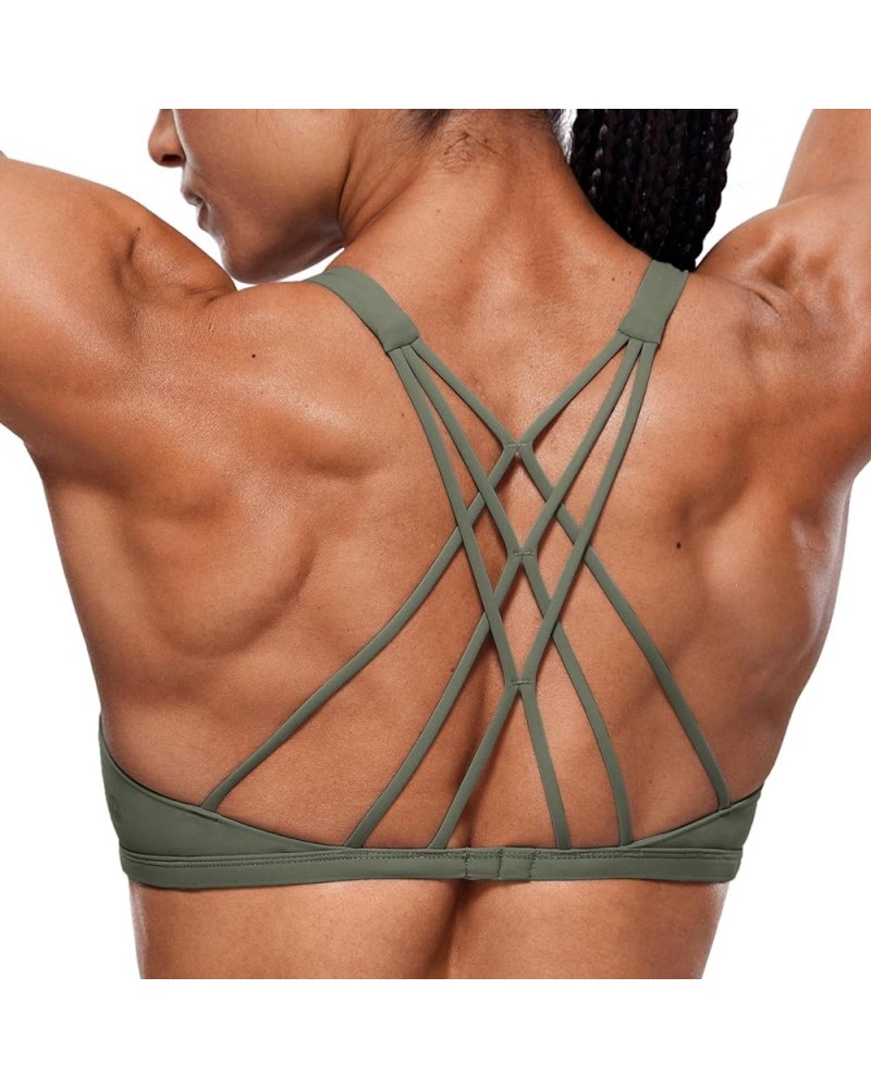 Women's Strappy Sports Bra - Criss Cross Back Padded Medium Support Wireless Bra Sexy Workout Yoga Bra Grey Sage $14.50 Lingerie