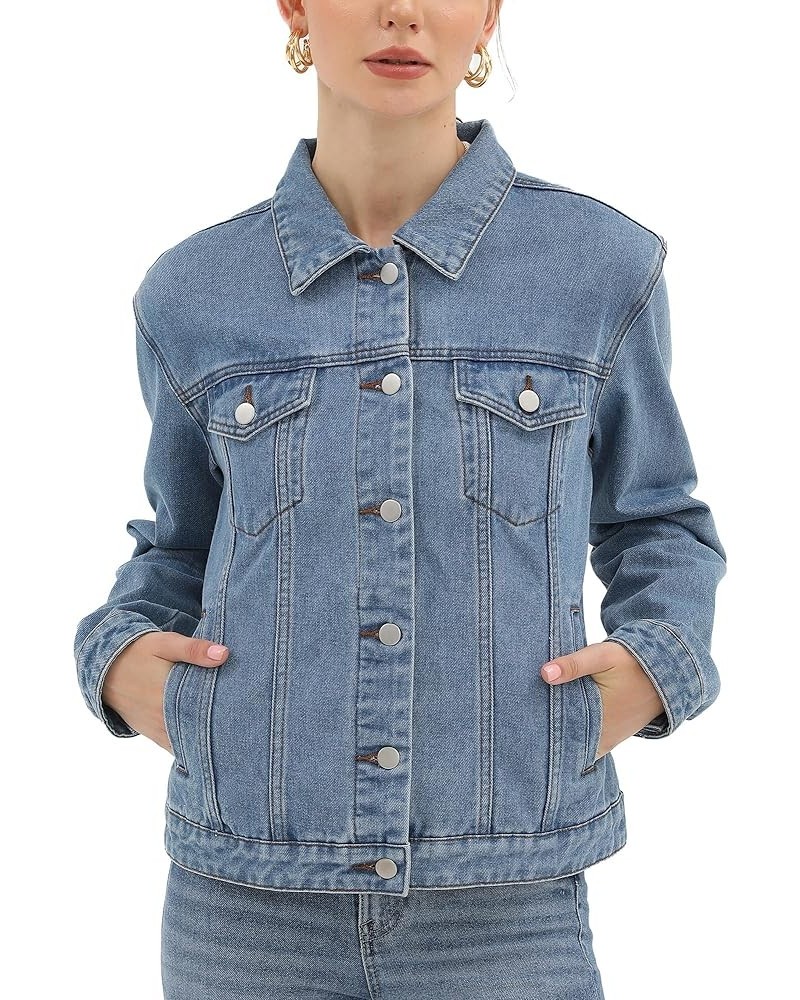 Denim Jacket for Women Button Up Long Sleeve with Pockets (Available in Inner Pockets) Light Blue $22.02 Jackets