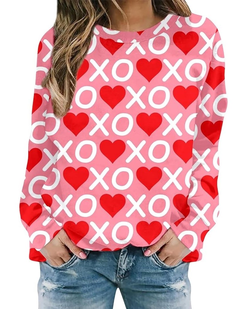 Womens Hoodies,Women's Valentines Day Sweatshirts Love Heart Print Loose Crew Neck Pullovers Watermelon Red 1 $3.24 Activewear