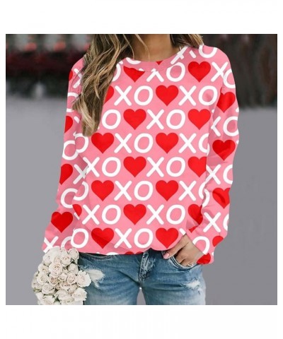 Womens Hoodies,Women's Valentines Day Sweatshirts Love Heart Print Loose Crew Neck Pullovers Watermelon Red 1 $3.24 Activewear