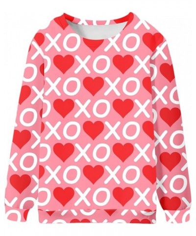 Womens Hoodies,Women's Valentines Day Sweatshirts Love Heart Print Loose Crew Neck Pullovers Watermelon Red 1 $3.24 Activewear