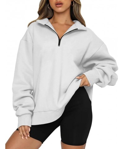 Women's Casual Sweatshirts 1/4 Zipper Long Sleeve Fall Top Oversized Pullover Tunics Teen Girls Fall Y2K Clothes White $12.17...