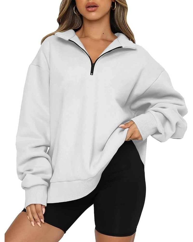 Women's Casual Sweatshirts 1/4 Zipper Long Sleeve Fall Top Oversized Pullover Tunics Teen Girls Fall Y2K Clothes White $12.17...