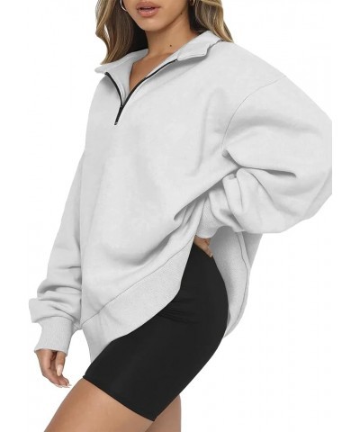 Women's Casual Sweatshirts 1/4 Zipper Long Sleeve Fall Top Oversized Pullover Tunics Teen Girls Fall Y2K Clothes White $12.17...