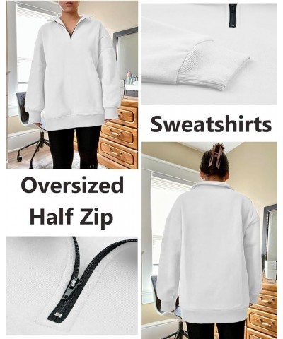 Women's Casual Sweatshirts 1/4 Zipper Long Sleeve Fall Top Oversized Pullover Tunics Teen Girls Fall Y2K Clothes White $12.17...