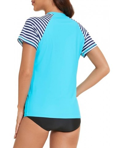 Women's Swim Shirt UPF 50+ Short Sleeve Rash Guard UV Sun Protection Swimsuit Bathing Suit Top Blue&striped $14.74 Swimsuits