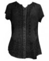 Womens Medieval Bohemian Top Blouse Embroidered Summer Light Weight Button Down Cap Sleeve Shirt Black $16.38 Blouses