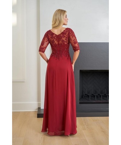 Women's V Neck Lace Appliques Mother of The Bride Dress with Sleeves Slit Long Formal Party Gowns Plum $37.60 Dresses