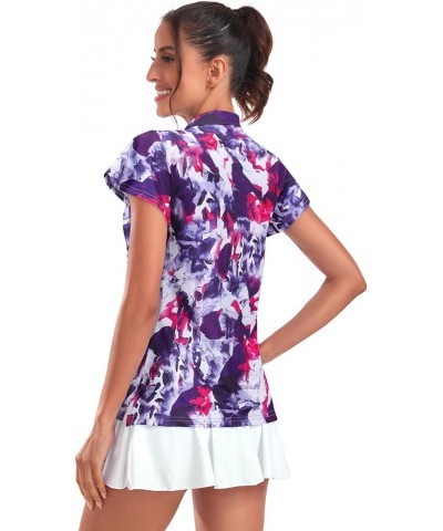 Women's Golf Polo Shirts Zip Up Ruffles Short Sleeve Workout Tops Quick Dry Tie Dye $13.99 Shirts