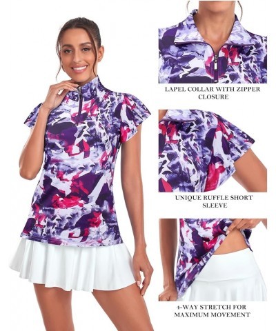 Women's Golf Polo Shirts Zip Up Ruffles Short Sleeve Workout Tops Quick Dry Tie Dye $13.99 Shirts