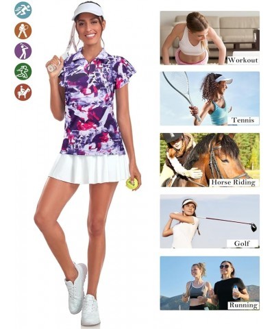 Women's Golf Polo Shirts Zip Up Ruffles Short Sleeve Workout Tops Quick Dry Tie Dye $13.99 Shirts