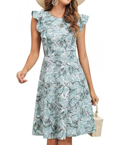 Women's Vintage Ruffle Floral Flared A Line Swing Casual Cocktail Party Dresses Yt001-green White F 01 $17.34 Dresses