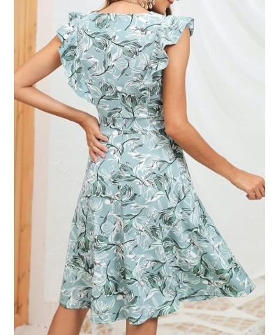 Women's Vintage Ruffle Floral Flared A Line Swing Casual Cocktail Party Dresses Yt001-green White F 01 $17.34 Dresses