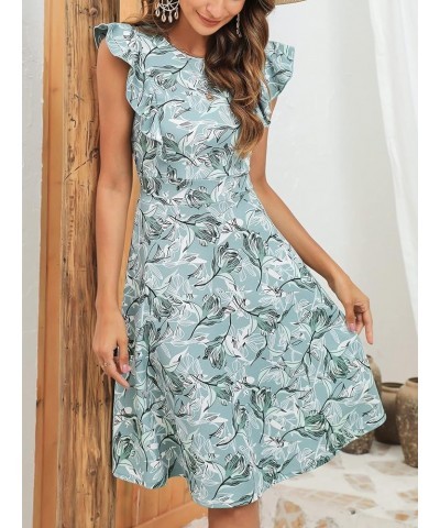 Women's Vintage Ruffle Floral Flared A Line Swing Casual Cocktail Party Dresses Yt001-green White F 01 $17.34 Dresses