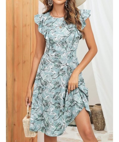 Women's Vintage Ruffle Floral Flared A Line Swing Casual Cocktail Party Dresses Yt001-green White F 01 $17.34 Dresses