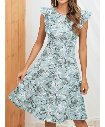 Women's Vintage Ruffle Floral Flared A Line Swing Casual Cocktail Party Dresses Yt001-green White F 01 $17.34 Dresses