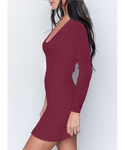 Womens Ribbed Scoop Neck Sleeveless Tank Dresses Basic Bodycon Mini Dress H Wine Red $16.80 Dresses