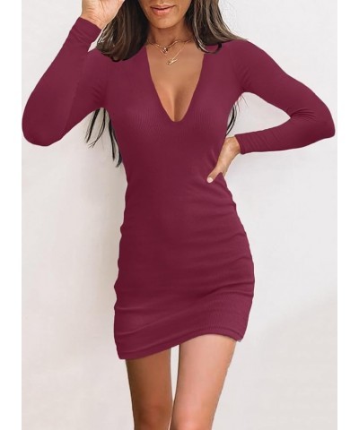 Womens Ribbed Scoop Neck Sleeveless Tank Dresses Basic Bodycon Mini Dress H Wine Red $16.80 Dresses