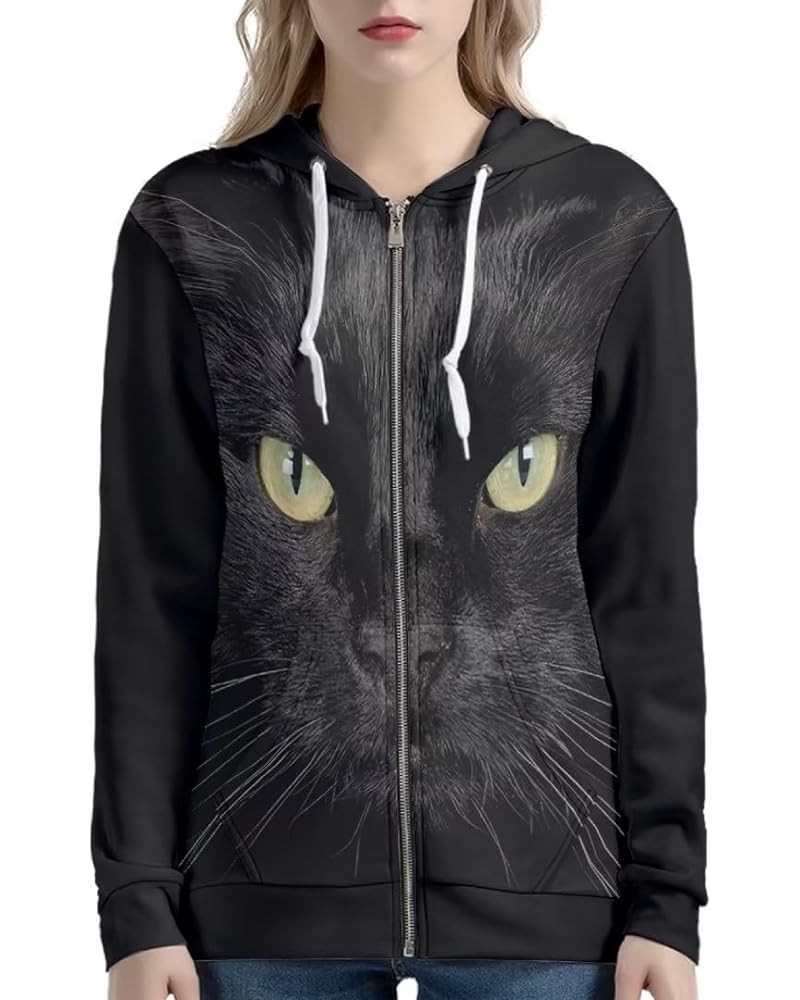 Women's Zip Up Hoodies Hoodie Casual Long Sleeve Sweatshirts Lightweight Zip Up with Pocket Hoodie Women Black Cat $19.68 Hoo...