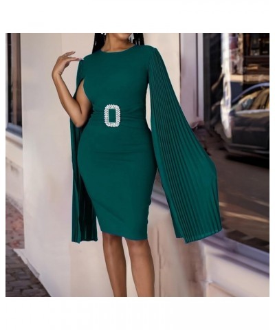 Womens Elegant Cloak Long Sleeve Dress Round Neck Solid Color High Waist Bodycon Midi Package Hip Dress Cocktail Party Green ...