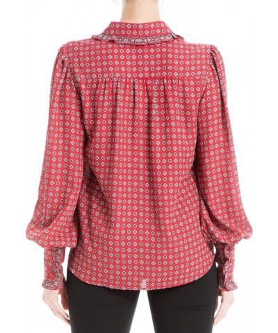 Women's Long Sleeve Collar Button Down Blouse Red Med Flourishing Geo $19.85 Blouses