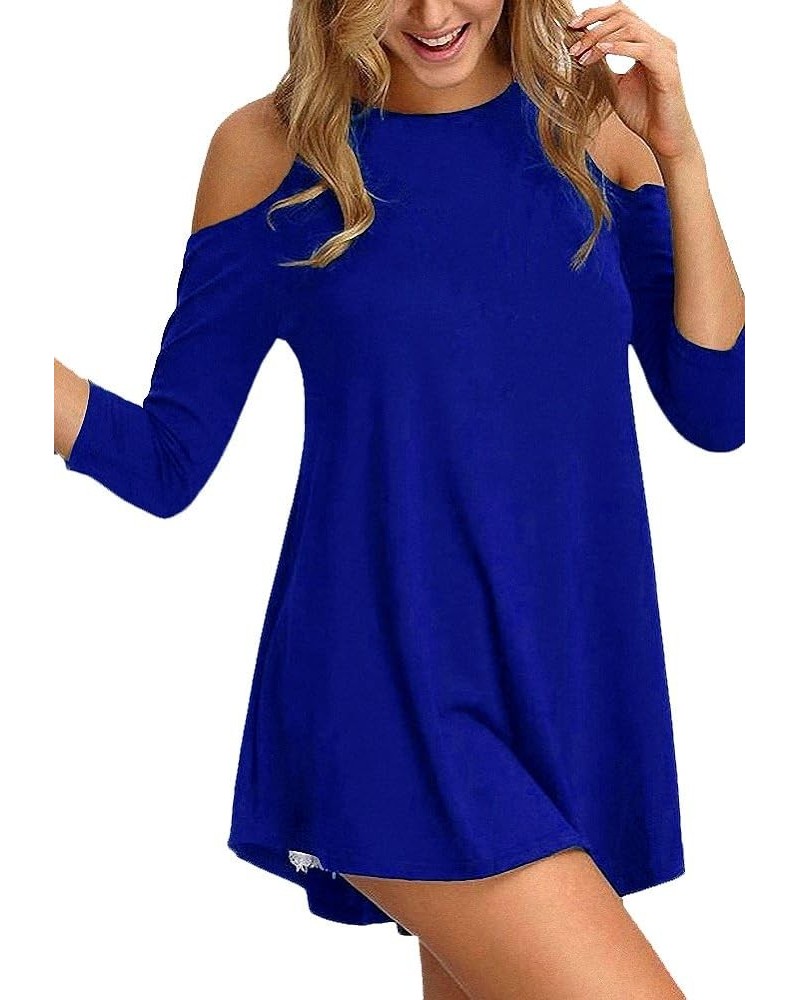 Womens Cold Shoulder 3/4 Sleeve Swing Tunic Tops for Leggings Blue $9.99 Tops