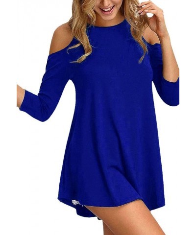 Womens Cold Shoulder 3/4 Sleeve Swing Tunic Tops for Leggings Blue $9.99 Tops