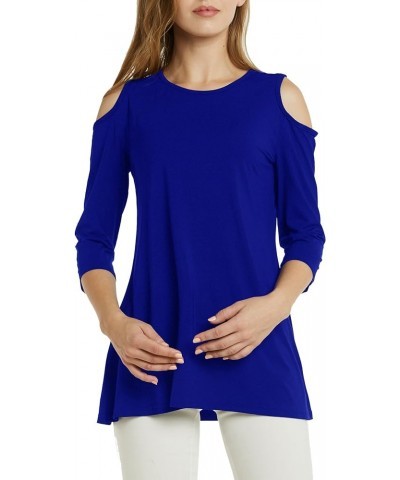 Womens Cold Shoulder 3/4 Sleeve Swing Tunic Tops for Leggings Blue $9.99 Tops