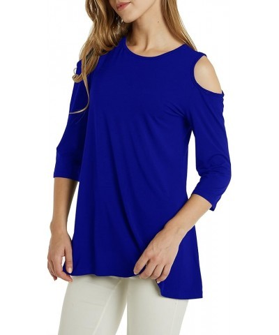 Womens Cold Shoulder 3/4 Sleeve Swing Tunic Tops for Leggings Blue $9.99 Tops