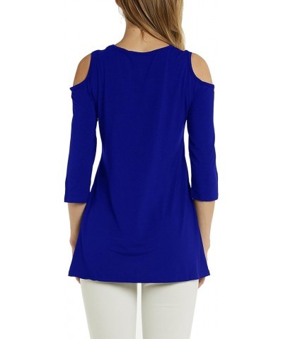 Womens Cold Shoulder 3/4 Sleeve Swing Tunic Tops for Leggings Blue $9.99 Tops