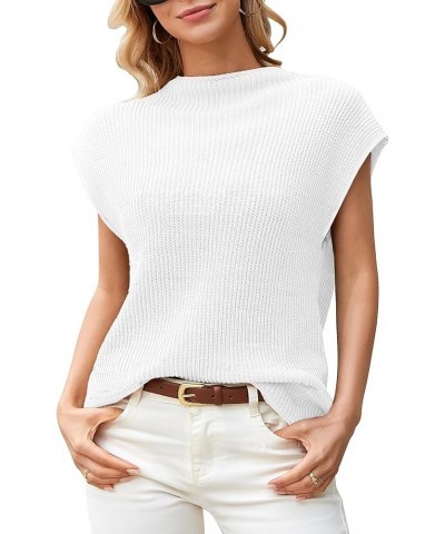 Women's Sweater Vest Mock Neck Oversized Sweaters Sleeveless Sweater Vests Casual Cap Sleeve Knit Tank Tops White $12.99 Swea...