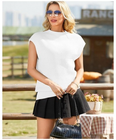 Women's Sweater Vest Mock Neck Oversized Sweaters Sleeveless Sweater Vests Casual Cap Sleeve Knit Tank Tops White $12.99 Swea...