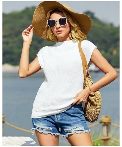 Women's Sweater Vest Mock Neck Oversized Sweaters Sleeveless Sweater Vests Casual Cap Sleeve Knit Tank Tops White $12.99 Swea...