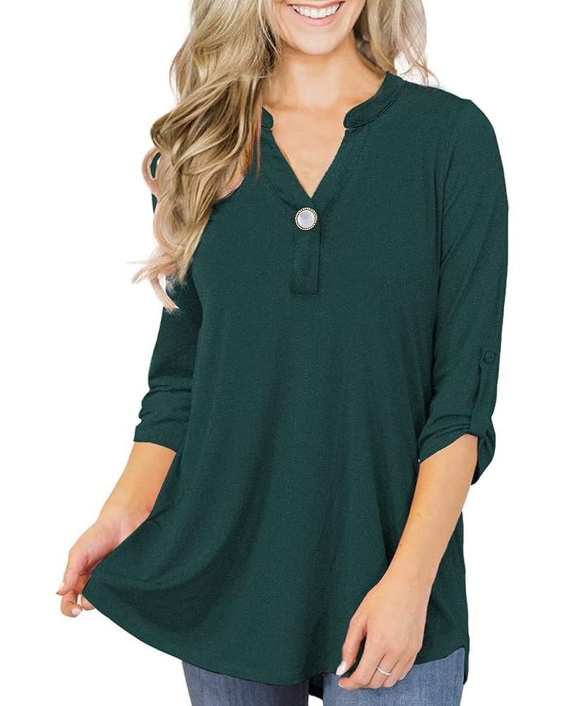 Women's Plus Size Tunic Tops 3/4 Roll Sleeves Blouses V Neck Henley Shirts M-4X 15-dark Green $11.20 Tops