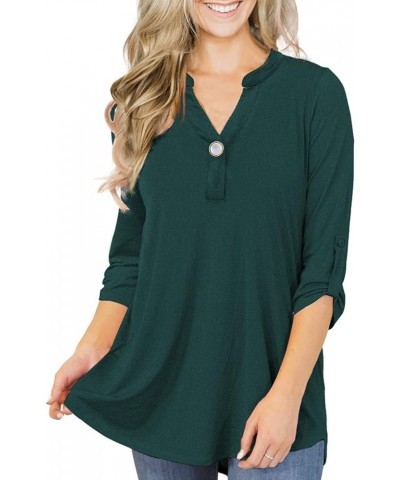 Women's Plus Size Tunic Tops 3/4 Roll Sleeves Blouses V Neck Henley Shirts M-4X 15-dark Green $11.20 Tops