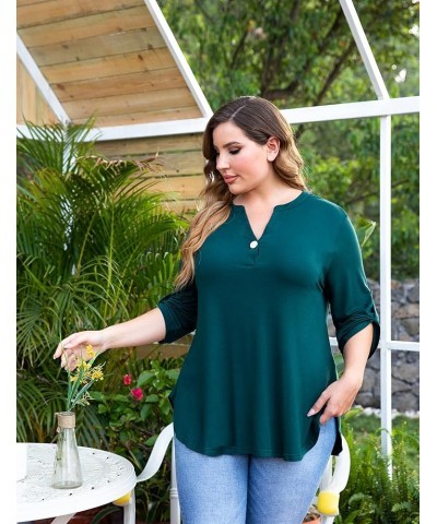 Women's Plus Size Tunic Tops 3/4 Roll Sleeves Blouses V Neck Henley Shirts M-4X 15-dark Green $11.20 Tops