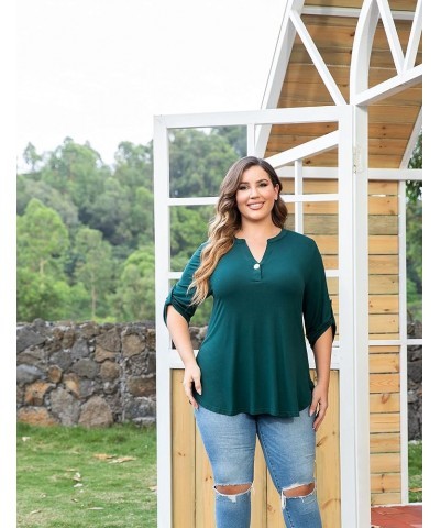 Women's Plus Size Tunic Tops 3/4 Roll Sleeves Blouses V Neck Henley Shirts M-4X 15-dark Green $11.20 Tops