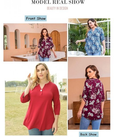 Women's Plus Size Tunic Tops 3/4 Roll Sleeves Blouses V Neck Henley Shirts M-4X 15-dark Green $11.20 Tops