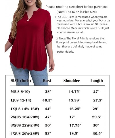 Women's Plus Size Tunic Tops 3/4 Roll Sleeves Blouses V Neck Henley Shirts M-4X 15-dark Green $11.20 Tops