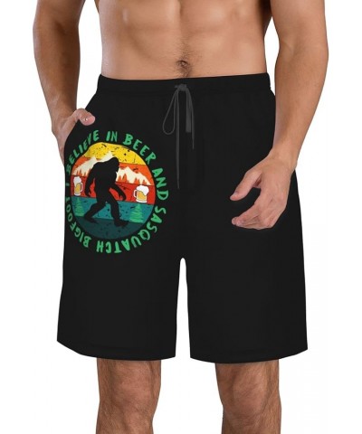 Beer and Sasquatch Bigfoot Board Shorts Summer Surf Swim Trunks Beach Shorts with Pockets Sports Quick Dry White $11.39 Swims...