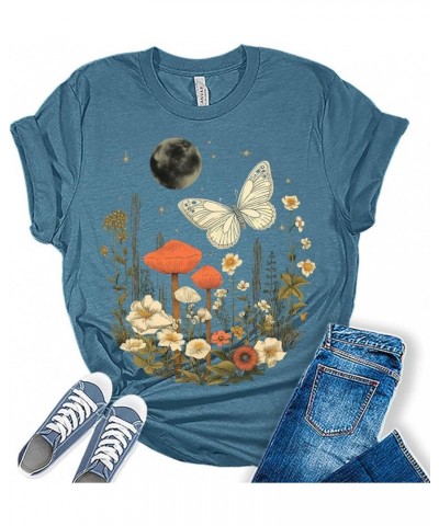 Graphic Tees for Women Fall Tshirts Vintage Tops Cute Floral Wildflower Girls Shirts 4 - Heather Deep Teal $10.98 T-Shirts