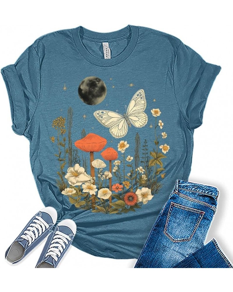 Graphic Tees for Women Fall Tshirts Vintage Tops Cute Floral Wildflower Girls Shirts 4 - Heather Deep Teal $10.98 T-Shirts