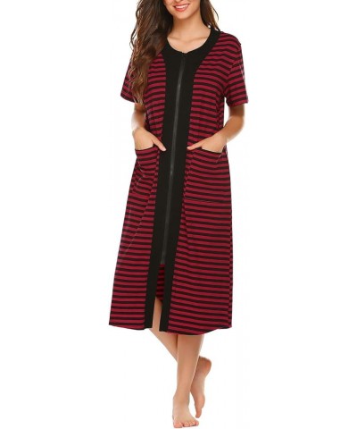 Women's Zipper Front Long Housedress Black&red $19.74 Sleep & Lounge