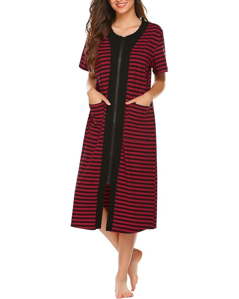 Women's Zipper Front Long Housedress Black&red $19.74 Sleep & Lounge