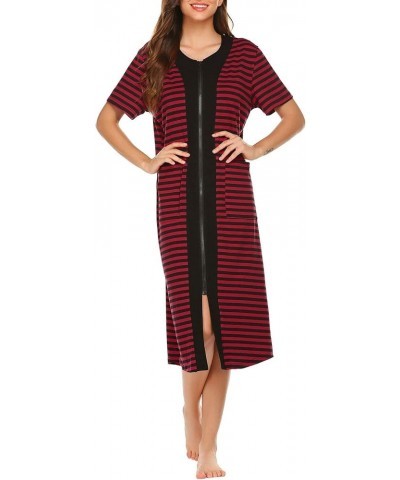 Women's Zipper Front Long Housedress Black&red $19.74 Sleep & Lounge